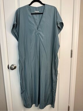 Easel Teal Textured Satin Mumu Dress Kaftan Shift Tunic 1X Boho Minimalist
